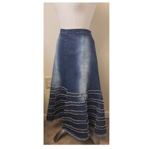 Vezucci Denim A-Line Ruffle Skirt Size-14 Blue Cotton